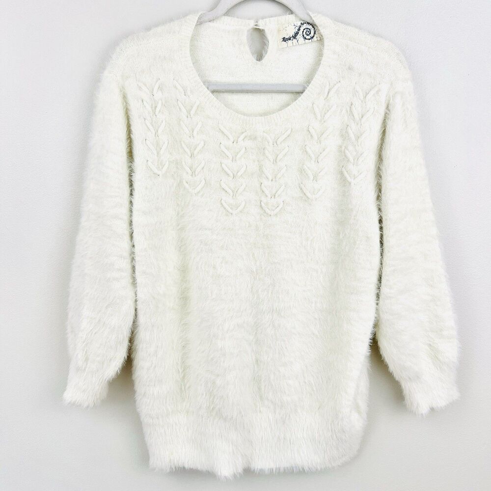 Anthropologie Rosie Neira Aubade White Super Soft Fuzzy Pullover Sweater Size XL